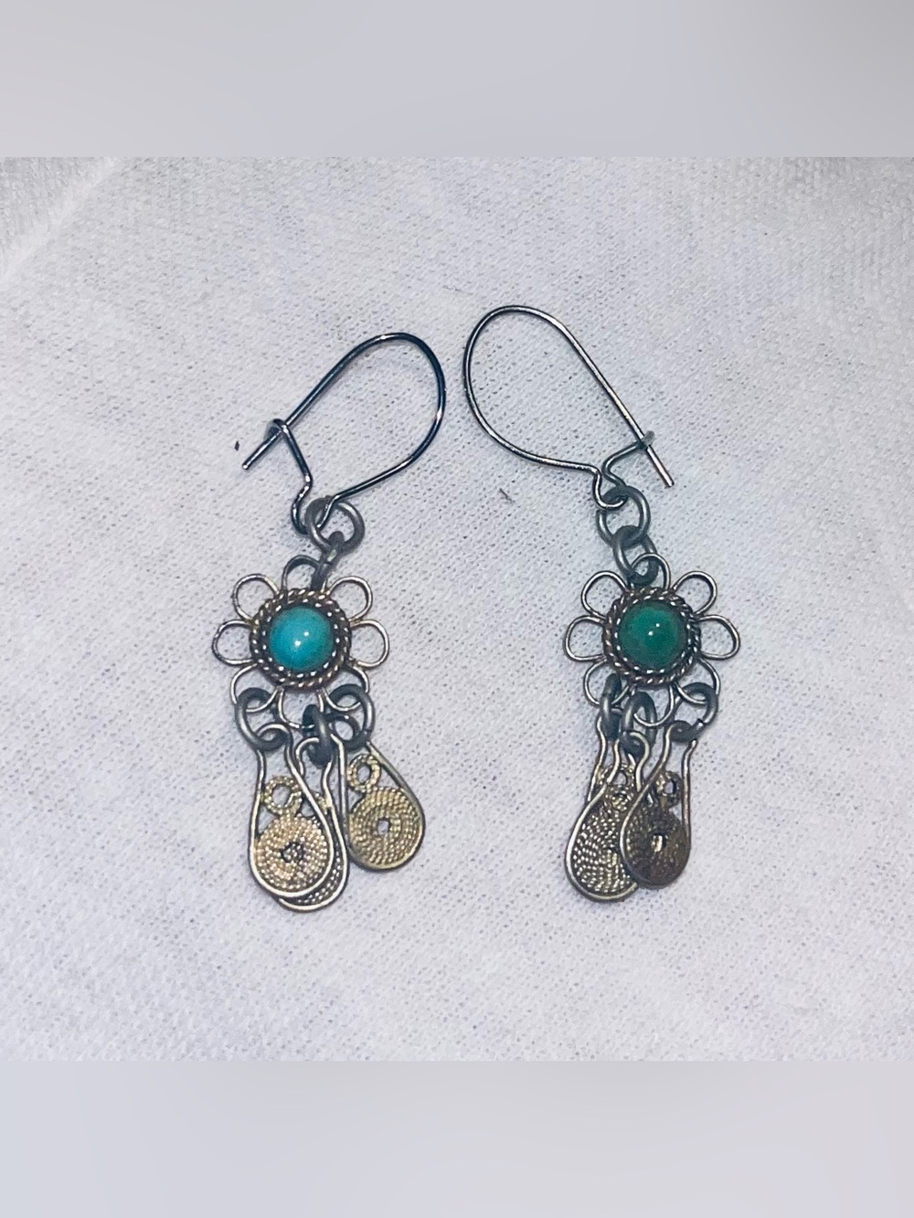 Silver Turquoise Flower Dangle Earrings